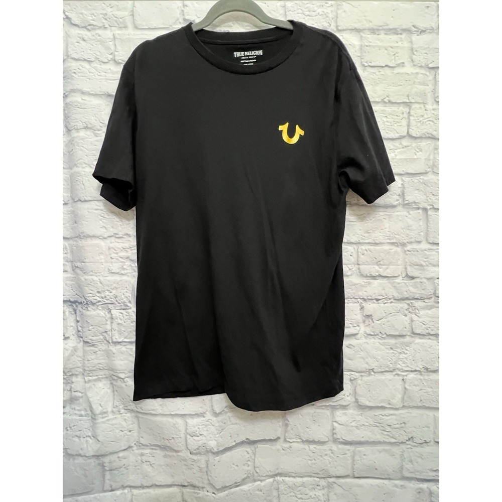 True Religion Men's T-Shirt Black w/ Gold Foil Halo Logo Size L